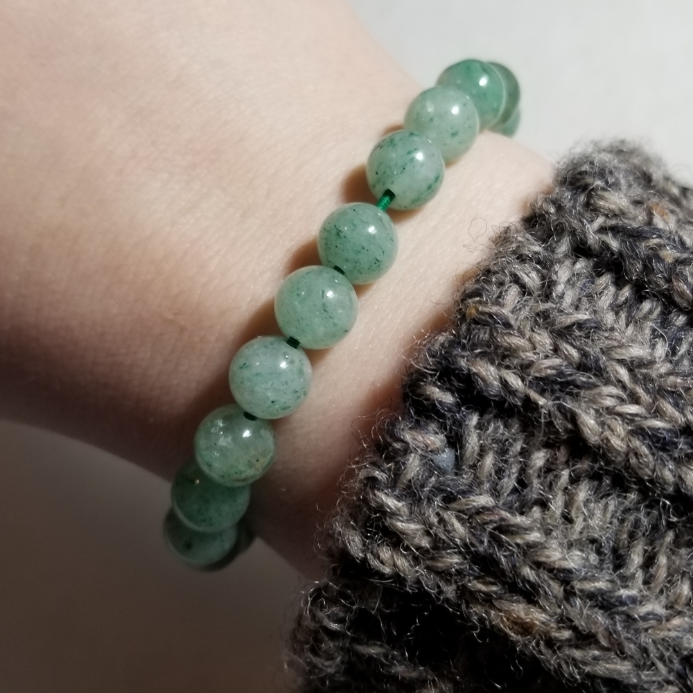 relisted -Aventurine stone bead bracelet green gemstone power beads stretchy - Picture 2 of 11